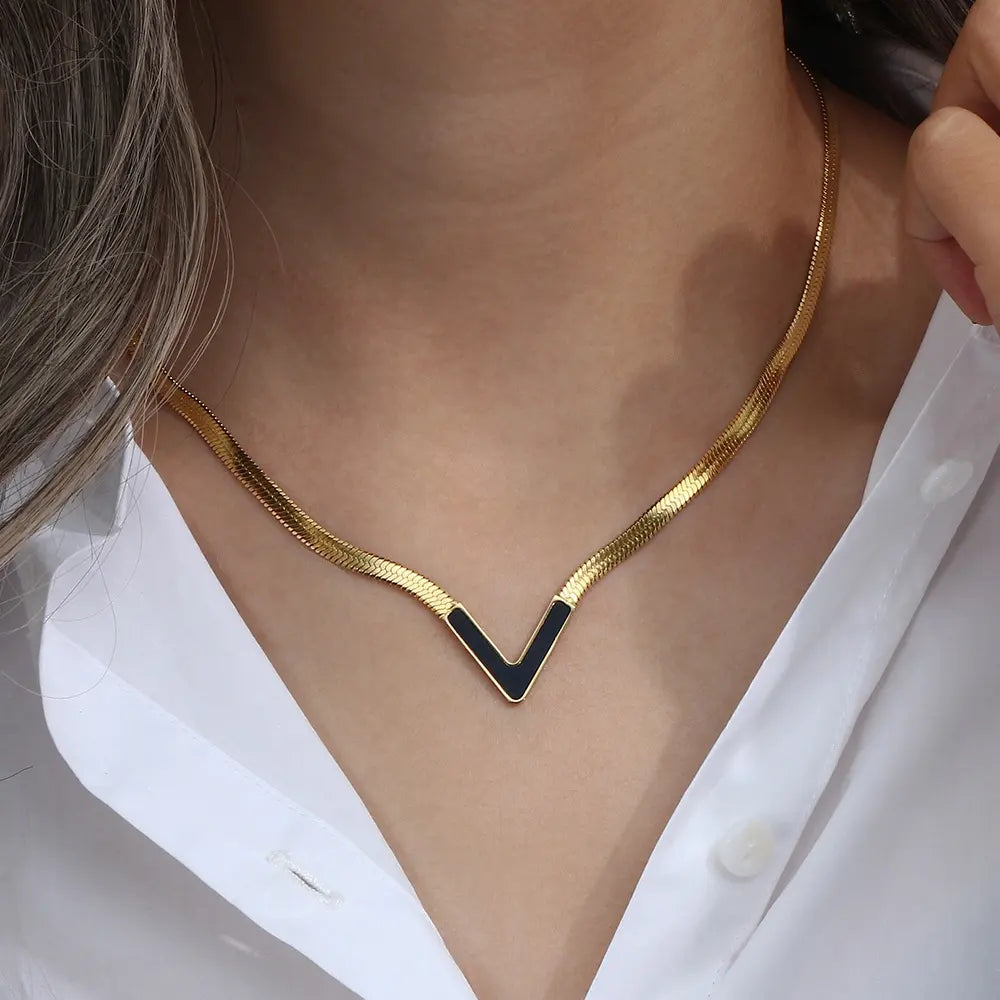 18KT Gold Plated Vee CZ Necklace - Atulya Jewellers