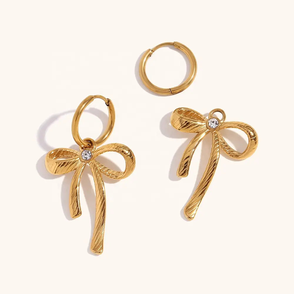 18KT Gold Plated Bow Dangle Earrings - Atulya Jewellers