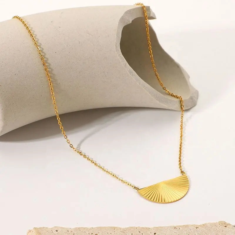 18KT Gold Plated Engraved Necklace - Semicircle - Atulya Jewellers