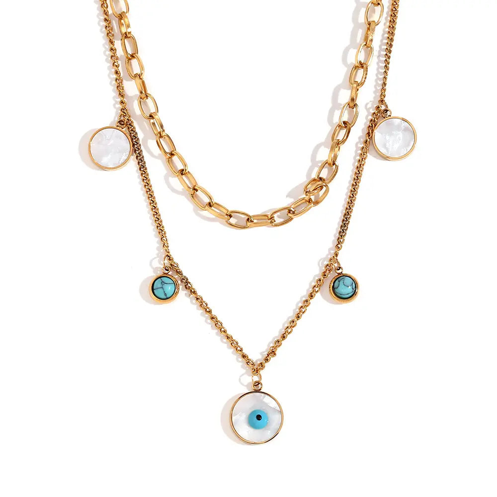 18KT Gold Plated Evil Eye Layered Necklace - Atulya Jewellers