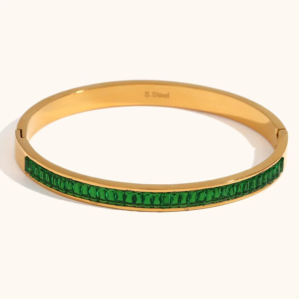 18KT Gold Plated Green CZ Tennis Bangle - Atulya Jewellers