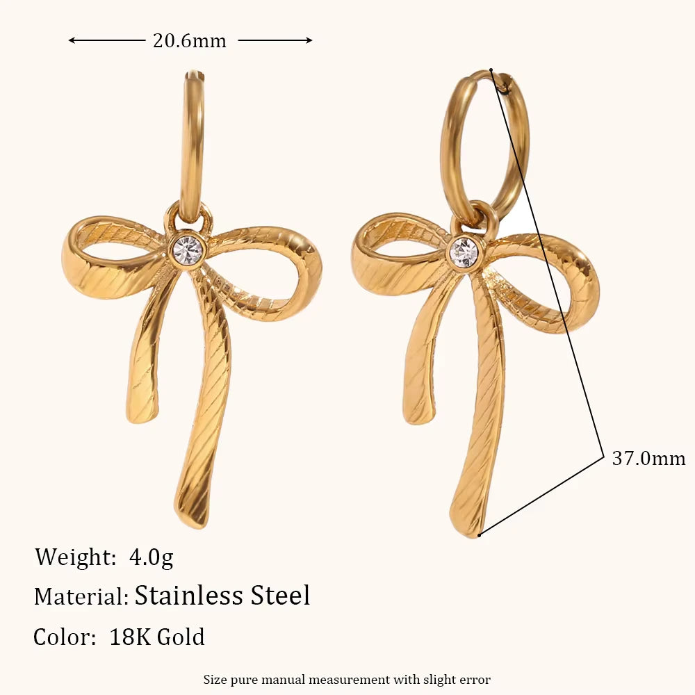18KT Gold Plated Bow Dangle Earrings - Atulya Jewellers