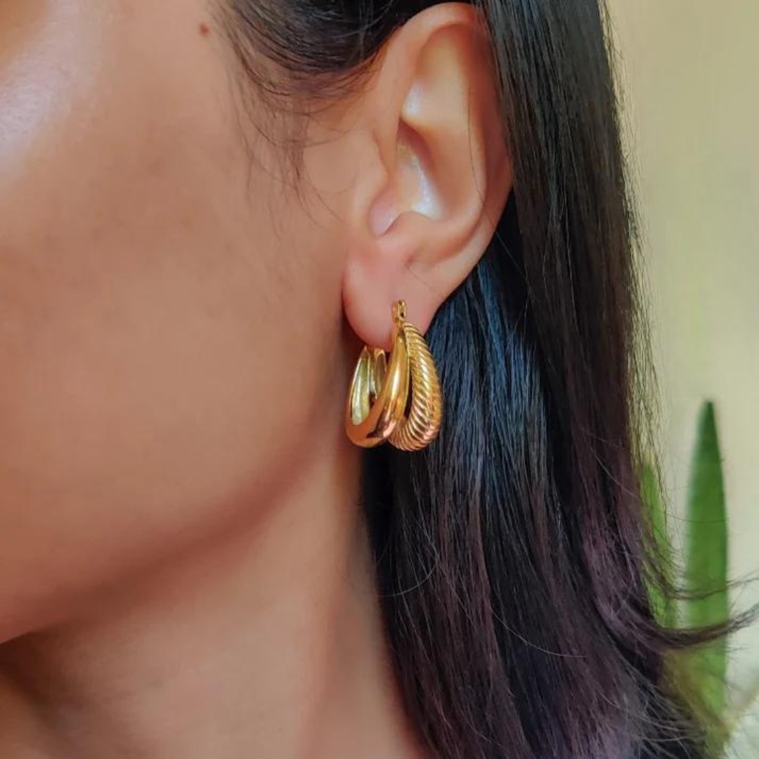 18KT Gold Plated Twist Double Layer Earrings - Atulya Jewellers