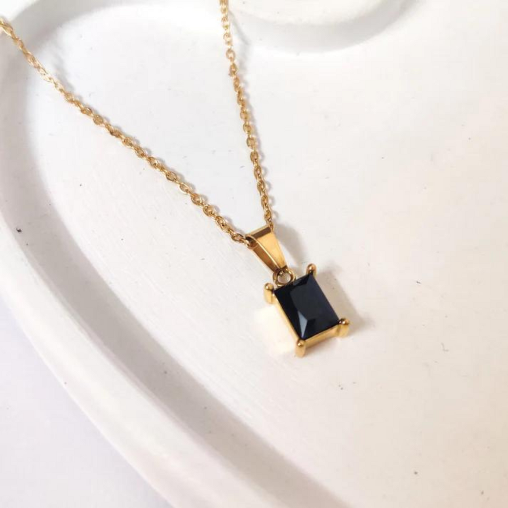 18KT Gold Plated Rectangle Rhinestone Necklace Black - Atulya Jewellers
