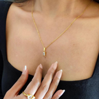 18KT Gold Plated Rectangle Rhinestone Necklace - Atulya Jewellers