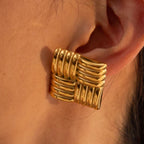 18KT Gold Plated Block Earrings - Atulya Jewellers