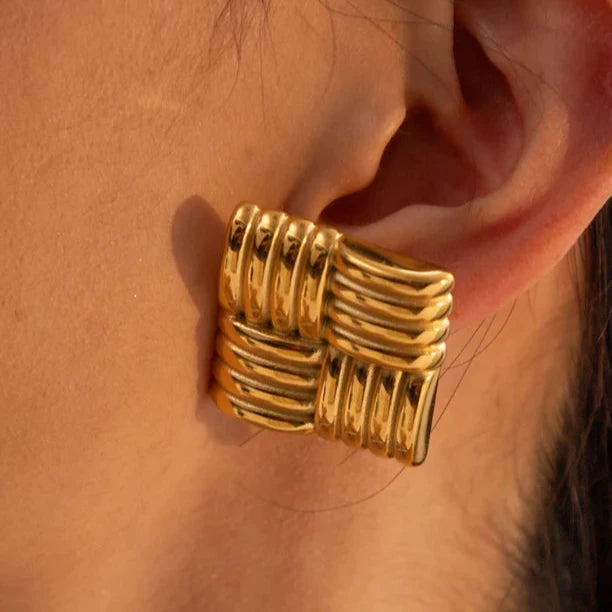 18KT Gold Plated Block Earrings - Atulya Jewellers