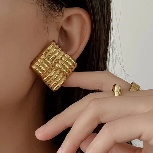 18KT Gold Plated Block Earrings - Atulya Jewellers