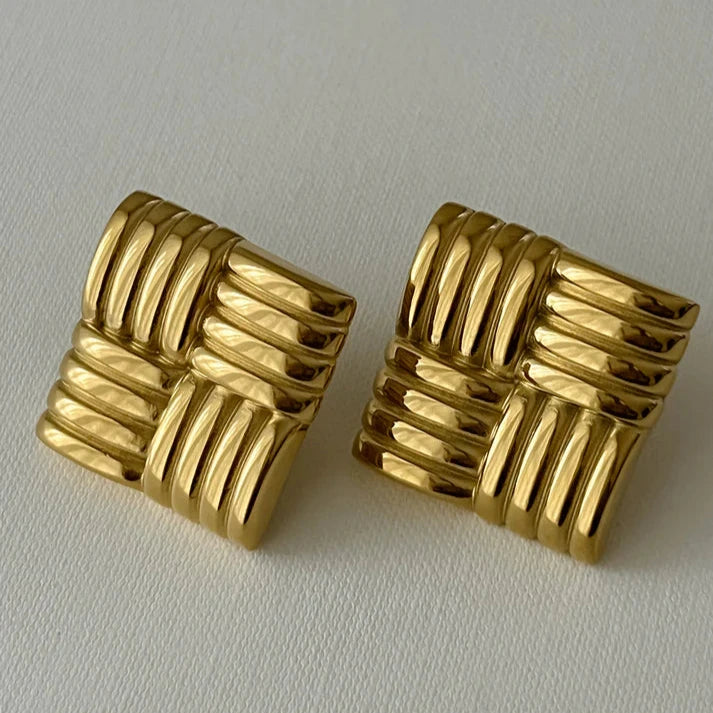 18KT Gold Plated Block Earrings