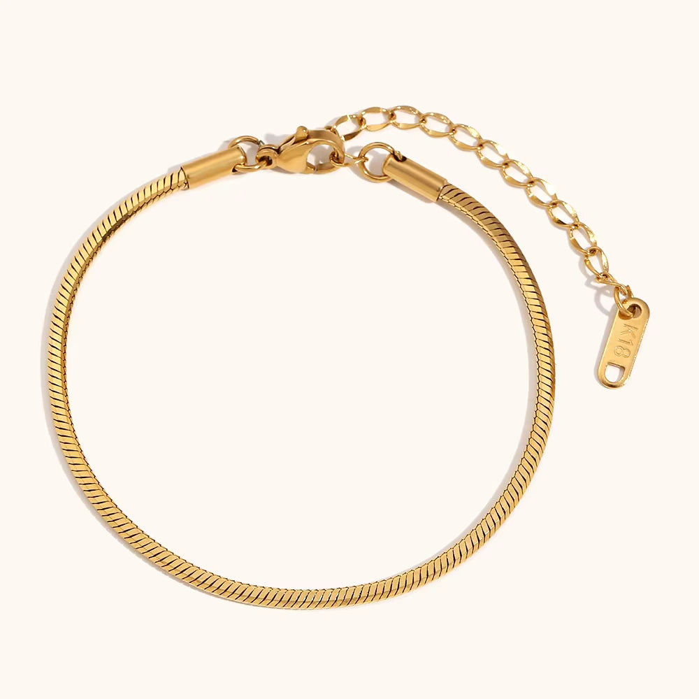 18KT Gold Plated Solid Snake Chain Bracelet - Atulya Jewellers