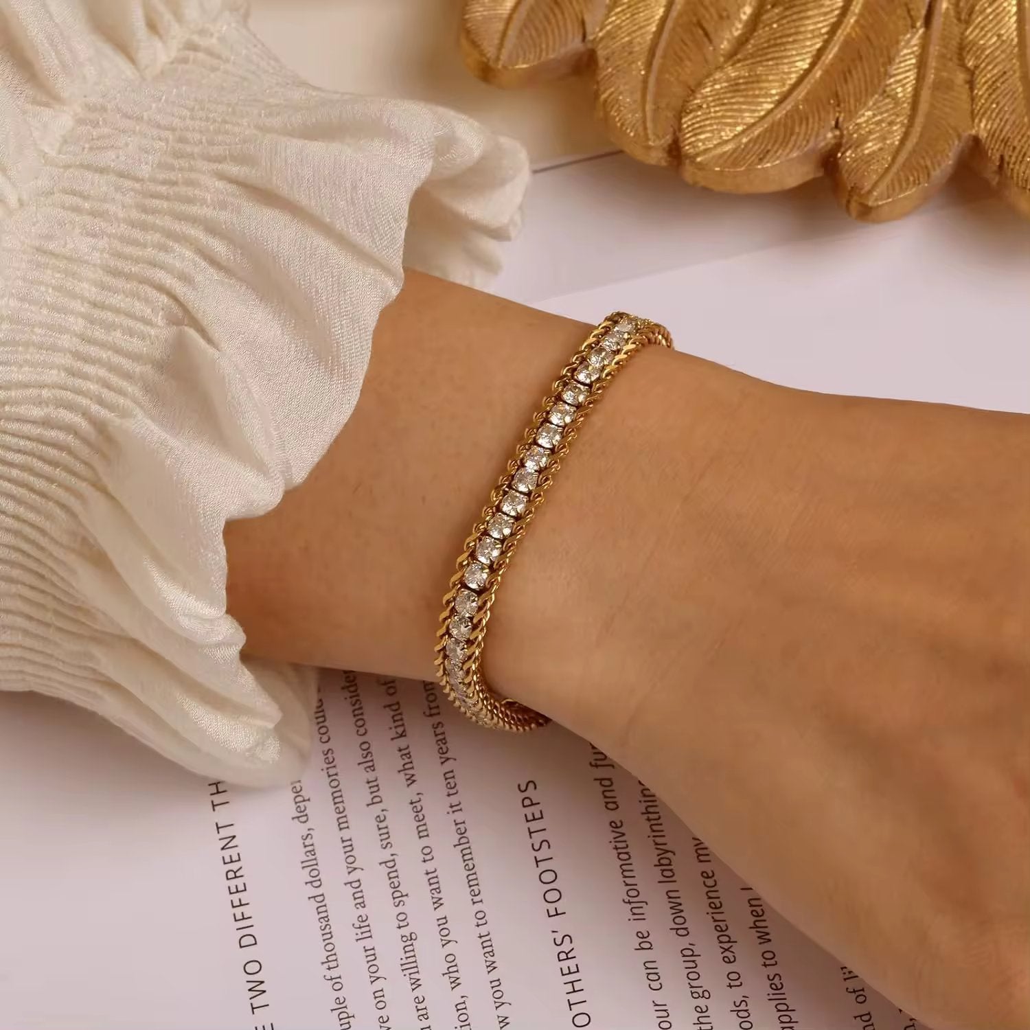 18KT Gold Plated Veera Tennis Bracelet - Atulya Jewellers