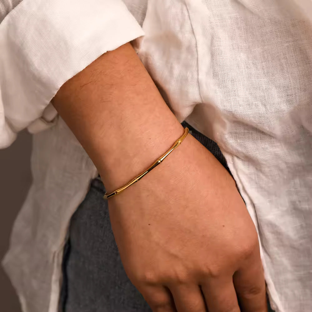 18KT Gold Plated Bamboo Cuff Bracelet - Atulya Jewellers