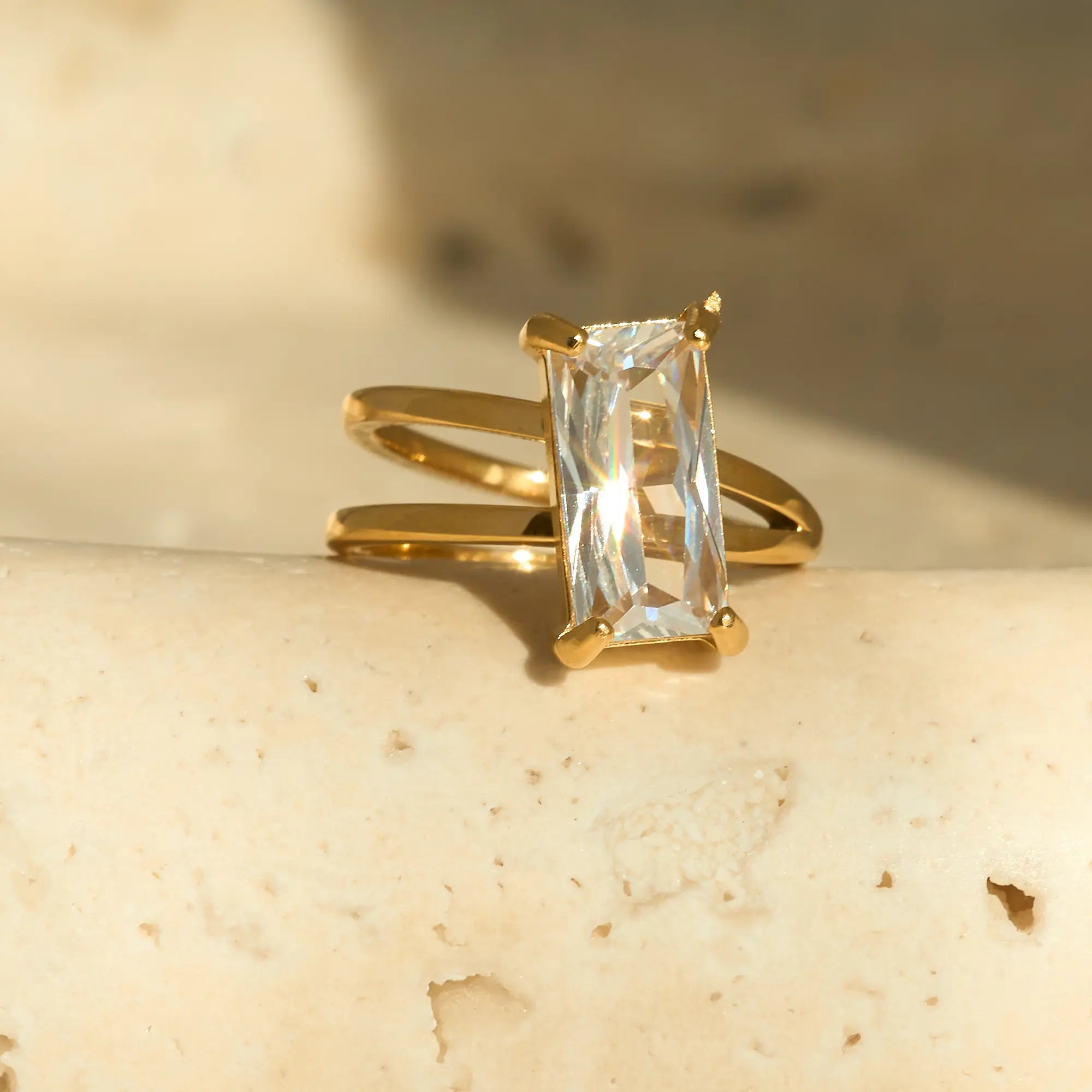 18KT Gold Plated Selena CZ Ring - Atulya Jewellers