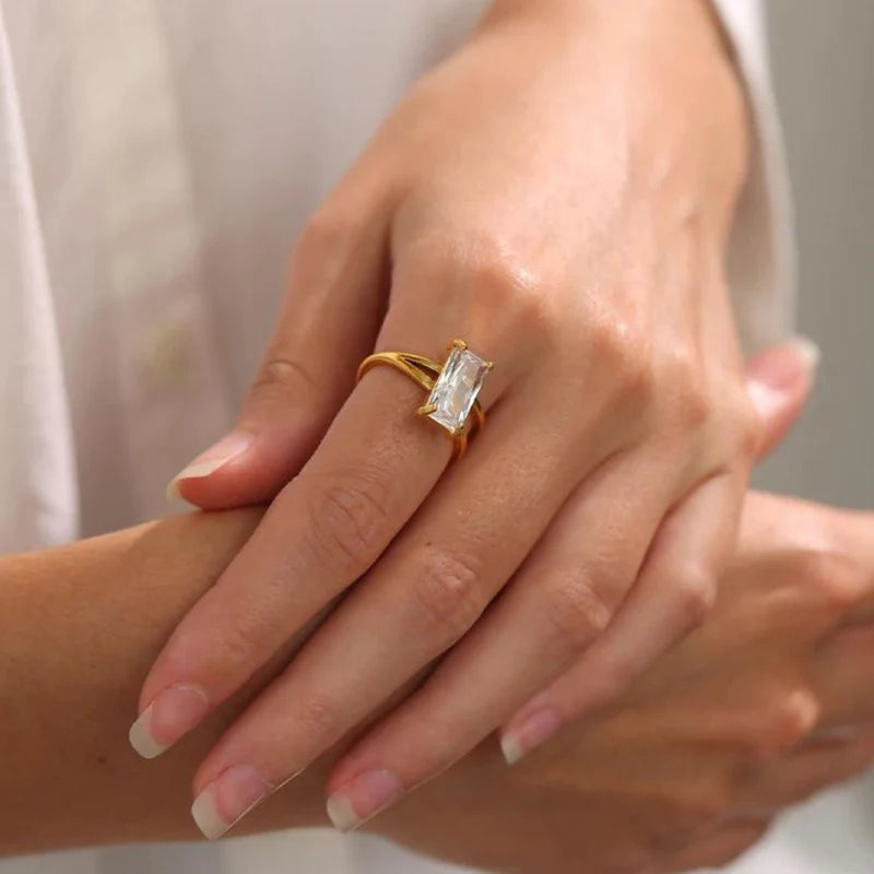 18KT Gold Plated Selena CZ Ring - Atulya Jewellers