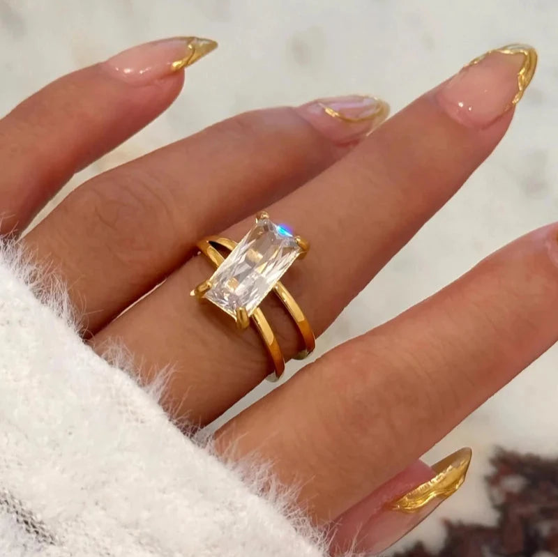 18KT Gold Plated Selena CZ Ring - Atulya Jewellers