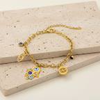18KT Gold Plated Ojo Evil Eye Charm Bracelet