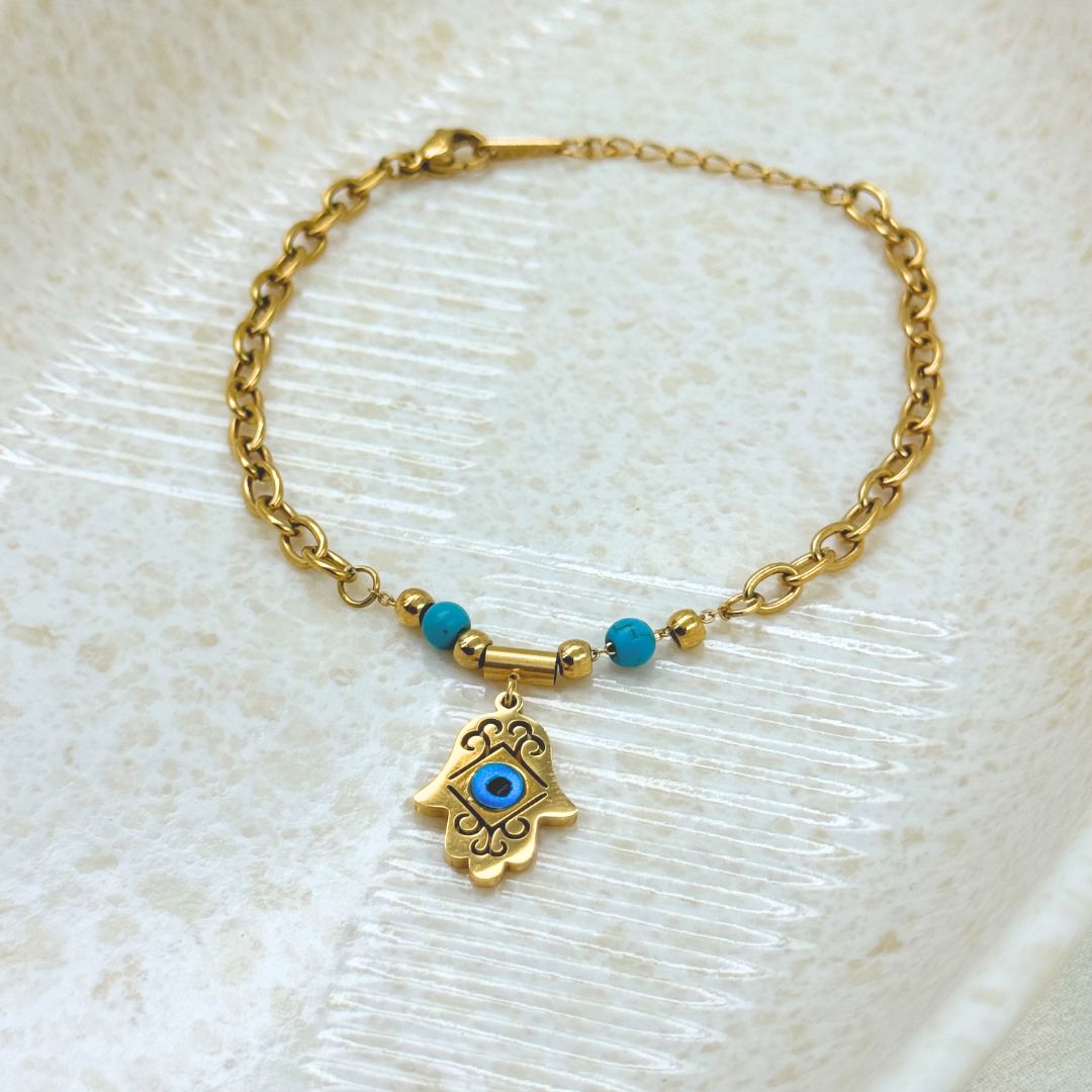 18KT Gold Plated Zyra Evil Eye Charm Bracelet - Atulya Jewellers