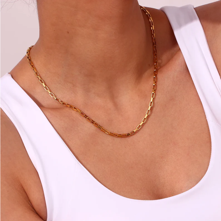 18KT Gold Plated Hollow Box Chain - Atulya Jewellers