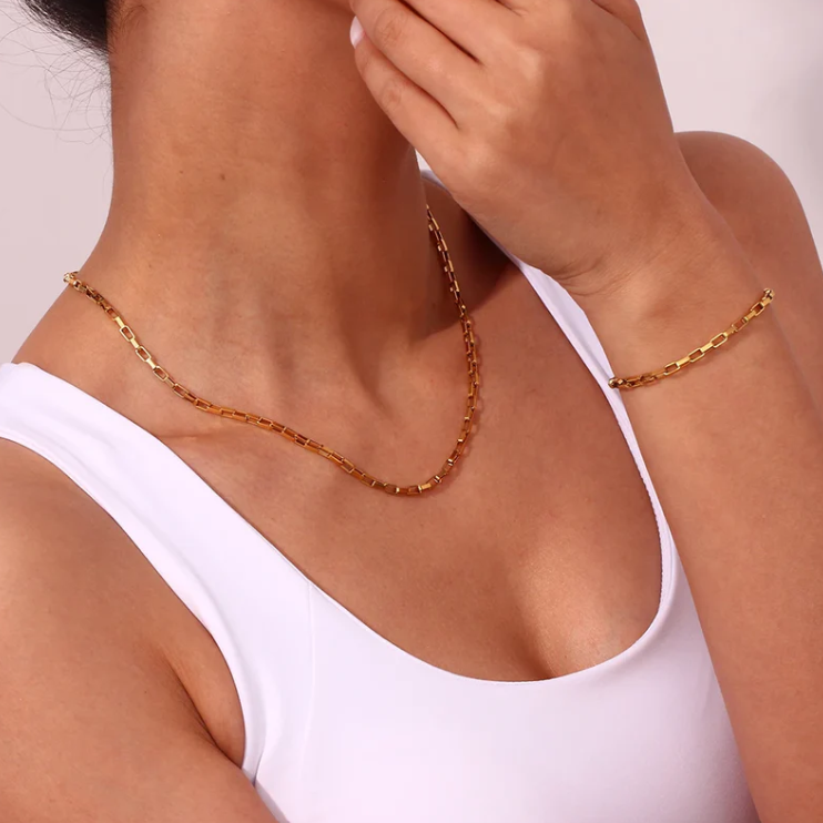 18KT Gold Plated Hollow Box Chain - Atulya Jewellers