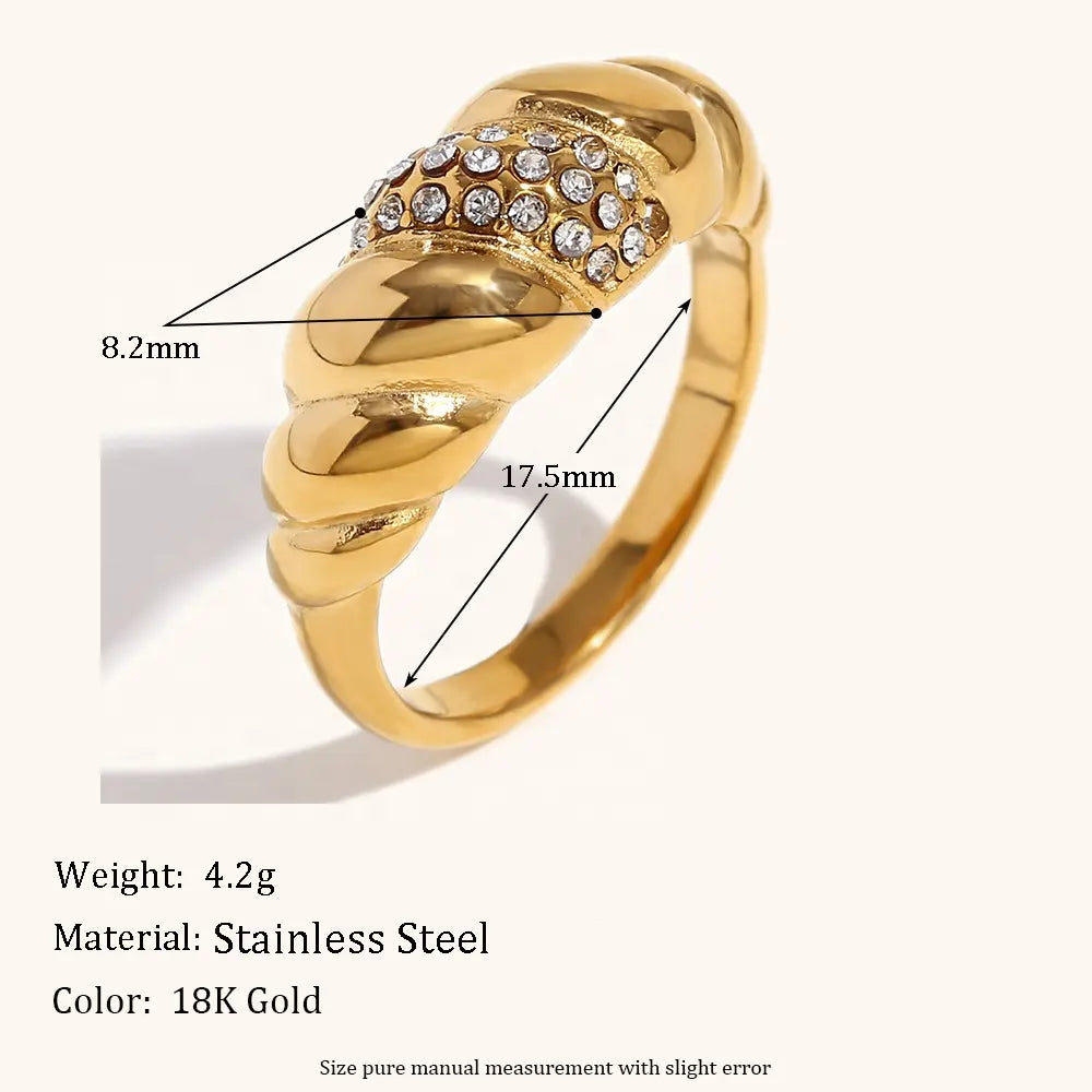 18KT Gold Plated Croissant CZ Ring - Atulya Jewellers
