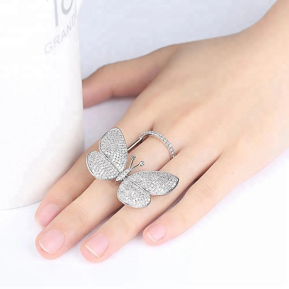 Flying Butterfly Diamond Ring - 18KT Gold Plated (Re-Sizable) Silver - Atulya Jewellers