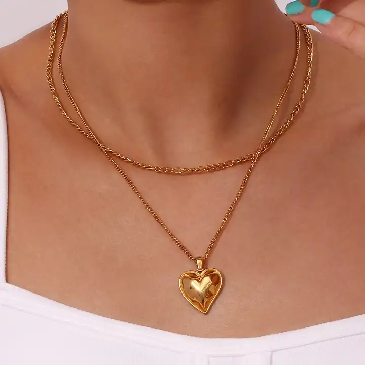 18KT Gold Plated Heart Layered Necklace - Atulya Jewellers