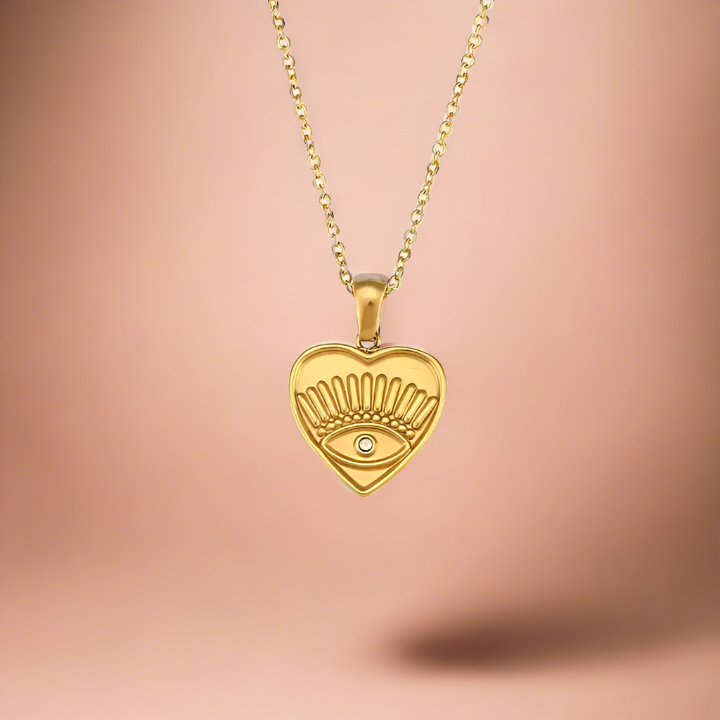 18KT Gold Plated Heart Eye Pendant Necklace - Atulya Jewellers