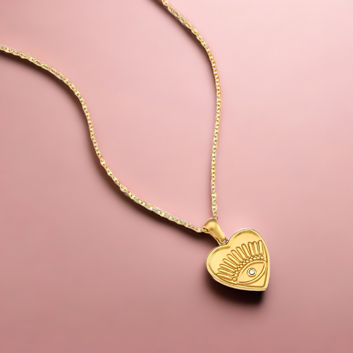 18KT Gold Plated Heart Eye Pendant Necklace - Atulya Jewellers