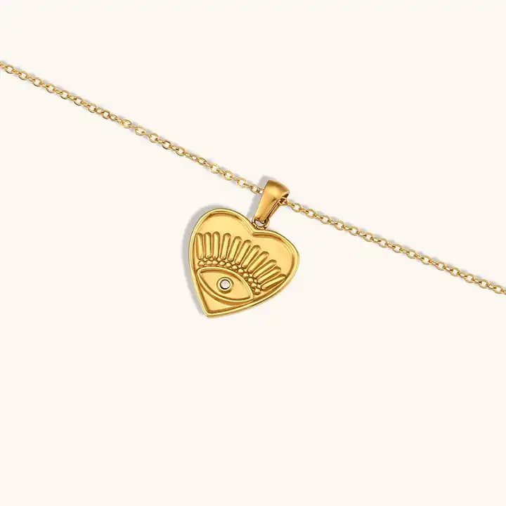 18KT Gold Plated Heart Eye Pendant Necklace - Atulya Jewellers
