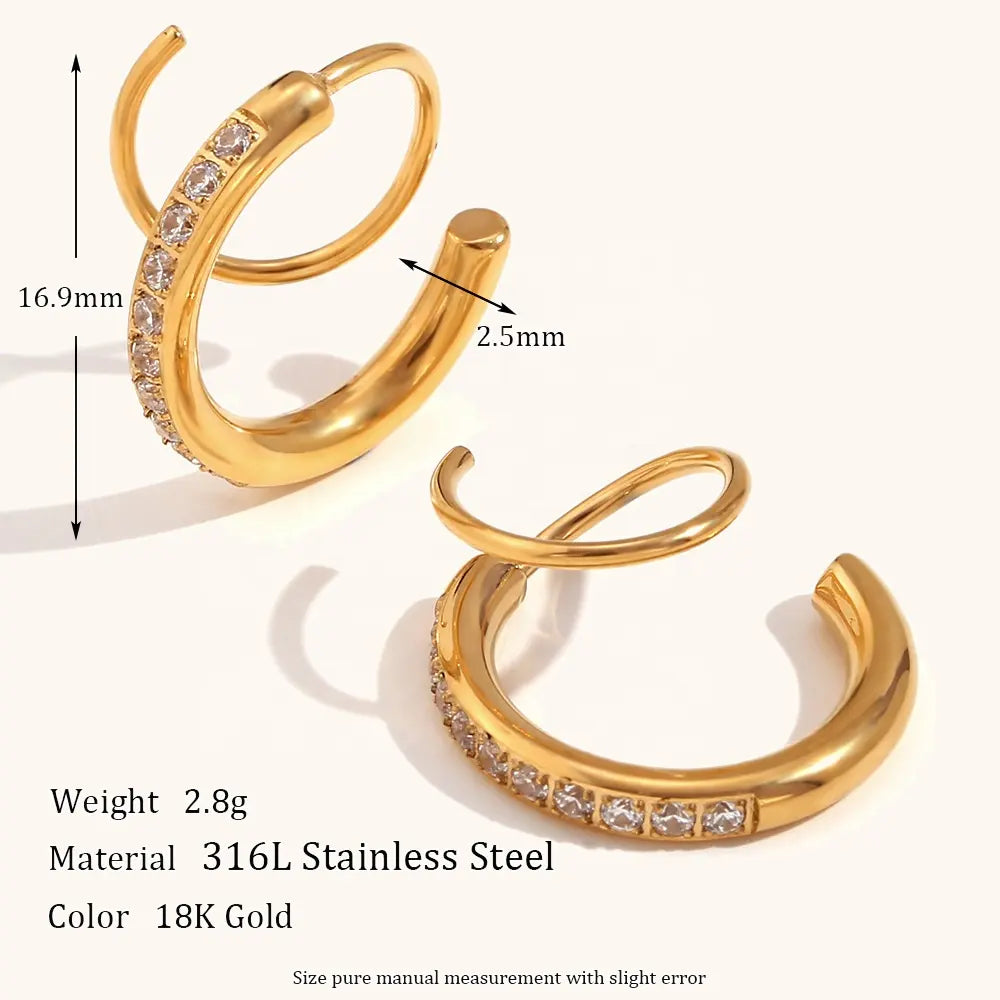 18KT Gold Plated Nora 2 in 1 CZ Huggies - Atulya Jewellers
