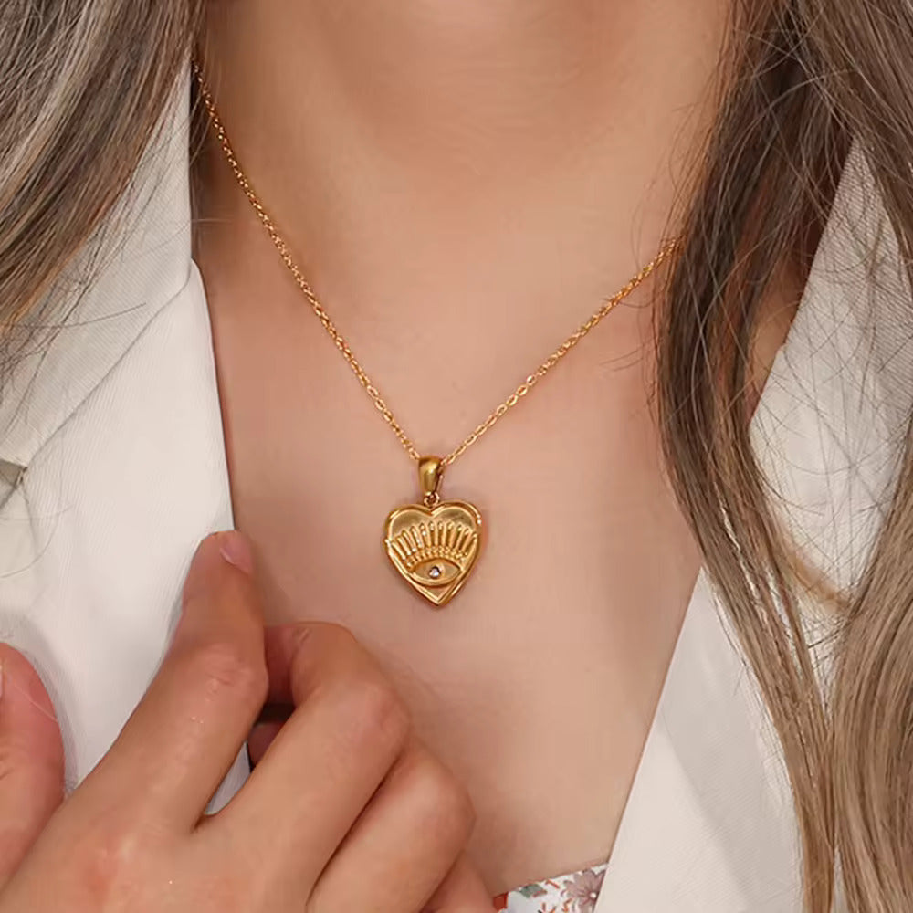 18KT Gold Plated Heart Eye Pendant Necklace - Atulya Jewellers