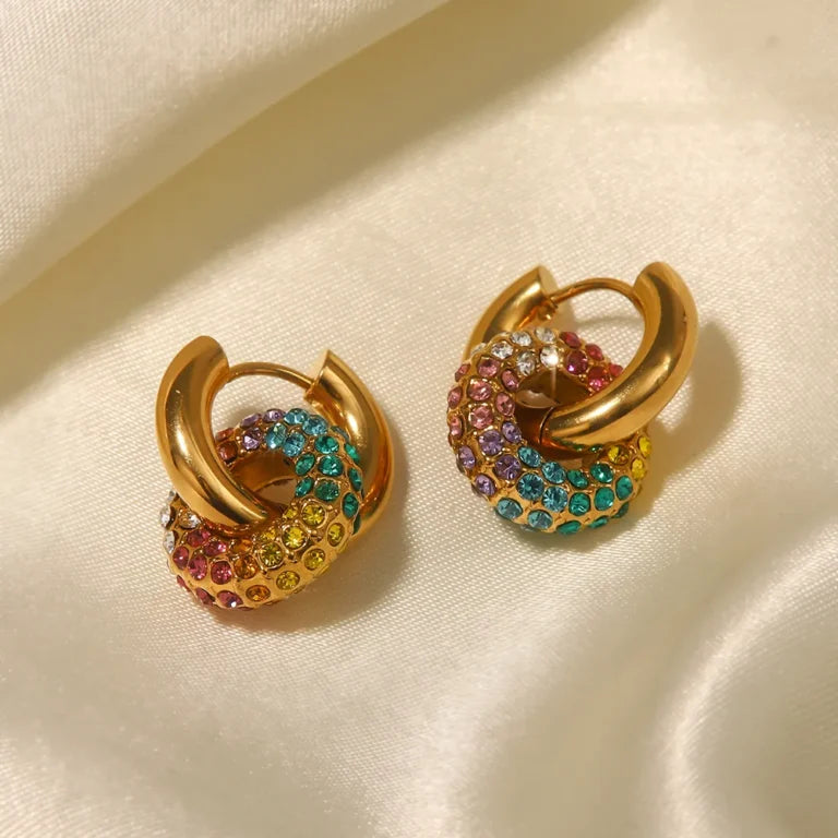18KT Gold Plated Maria Multicolour Hoop Earrings - Atulya Jewellers
