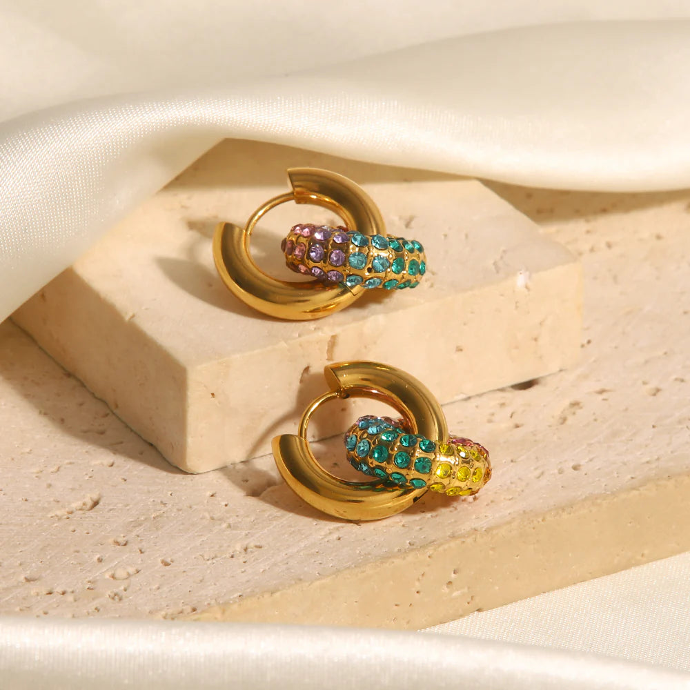18KT Gold Plated Maria Multicolour Hoop Earrings - Atulya Jewellers