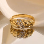 18KT Gold Plated Croissant CZ Ring - Atulya Jewellers