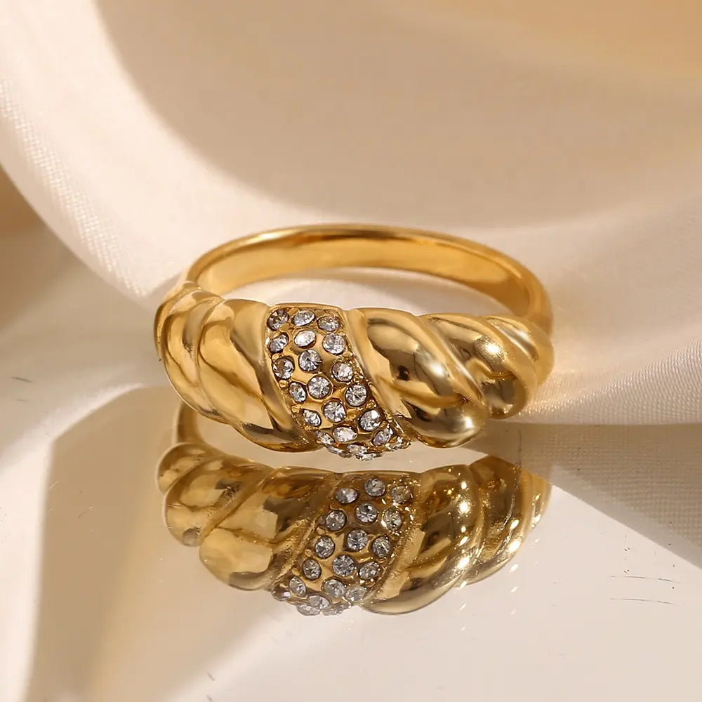 18KT Gold Plated Croissant CZ Ring - Atulya Jewellers