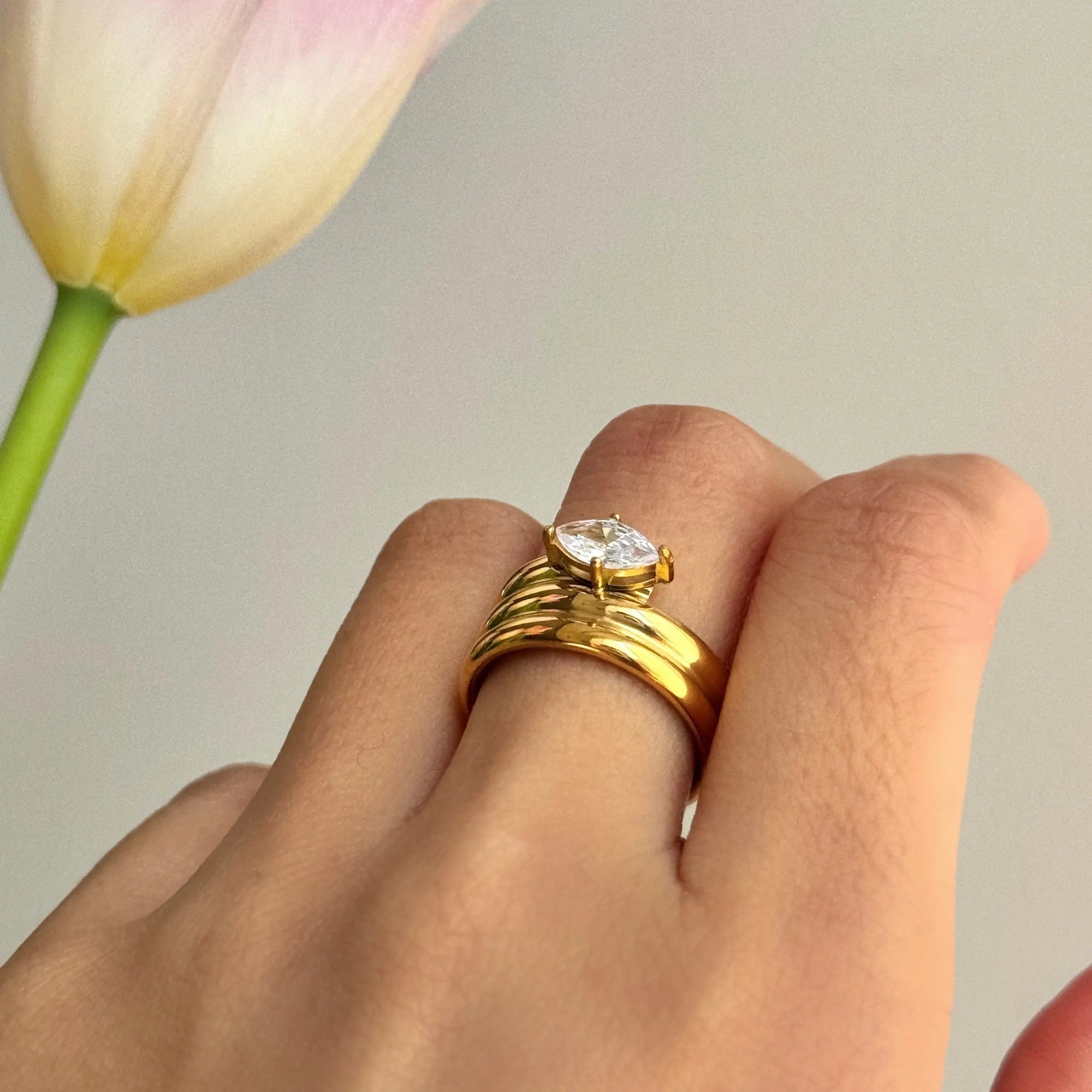 18KT Gold Plated Elena CZ Ring - Atulya Jewellers