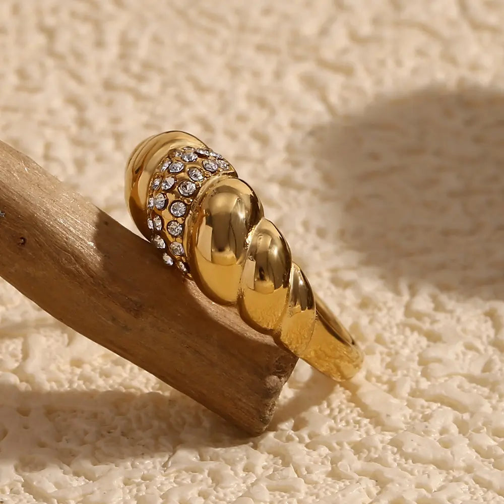 18KT Gold Plated Croissant CZ Ring - Atulya Jewellers