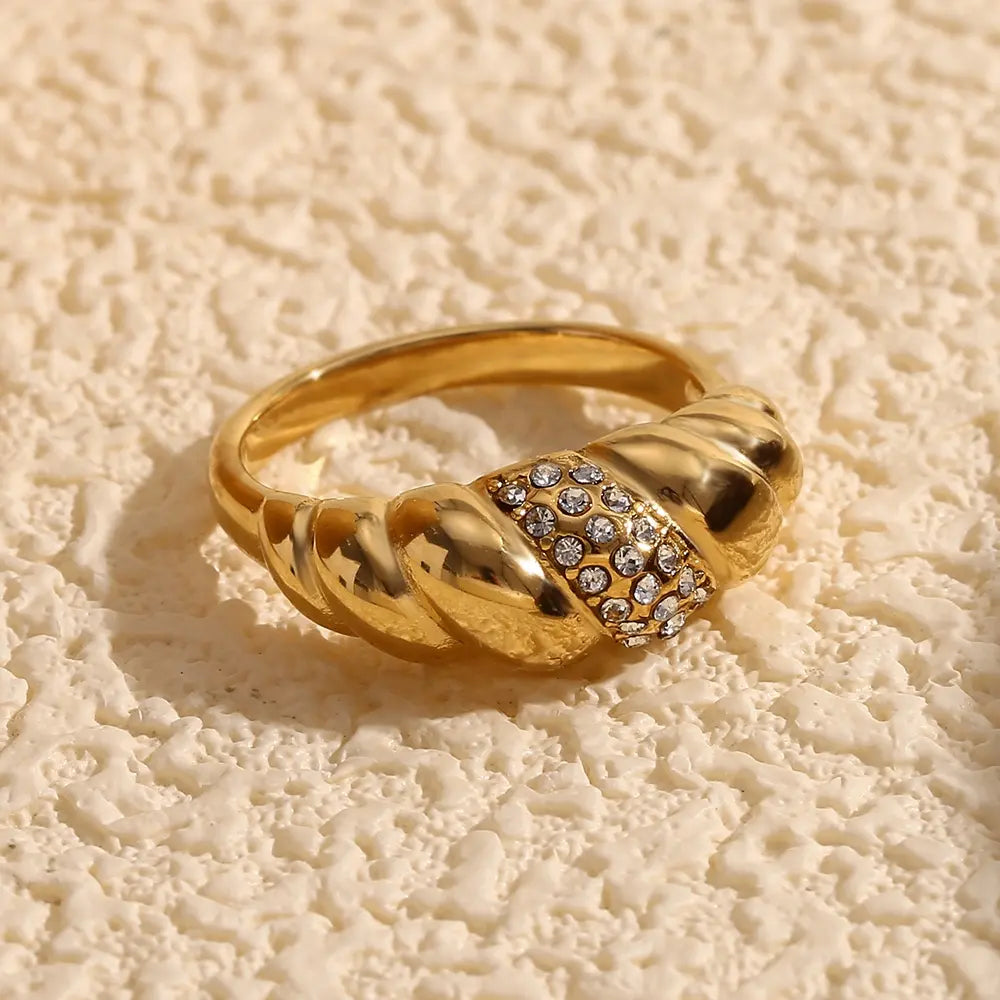 18KT Gold Plated Croissant CZ Ring - Atulya Jewellers