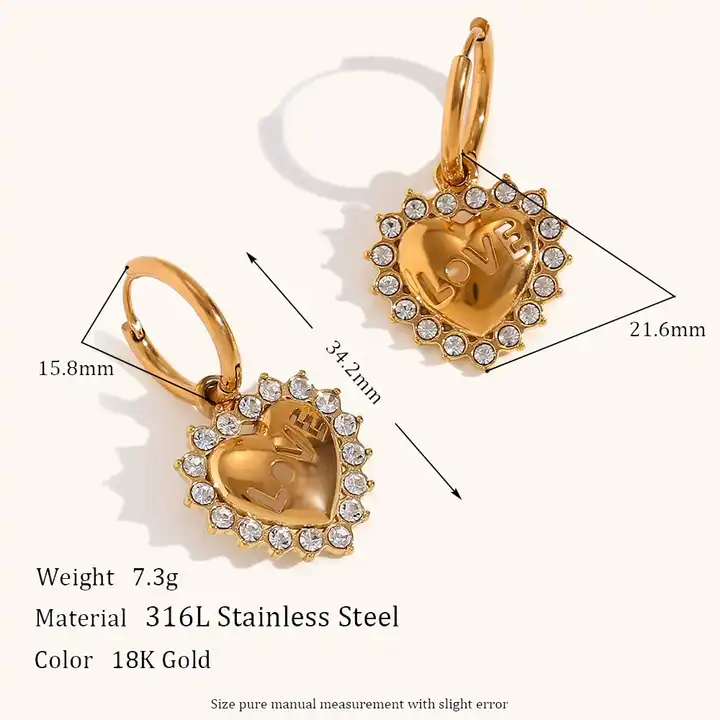18KT Gold Plated Love CZ Earrings - Atulya Jewellers