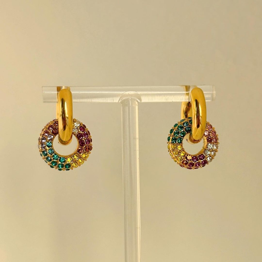 18KT Gold Plated Maria Multicolour Hoop Earrings - Atulya Jewellers