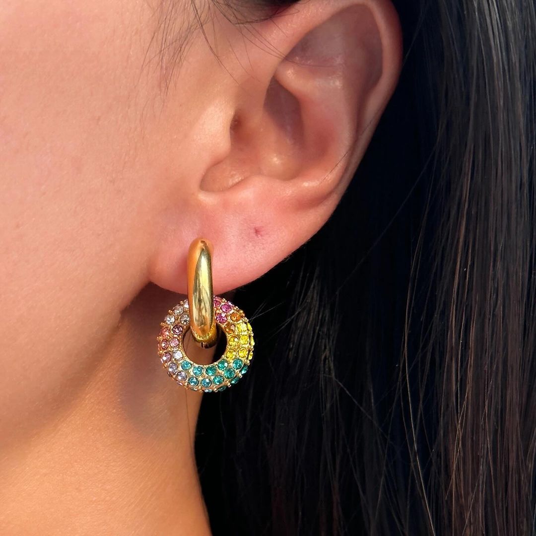 18KT Gold Plated Maria Multicolour Hoop Earrings - Atulya Jewellers