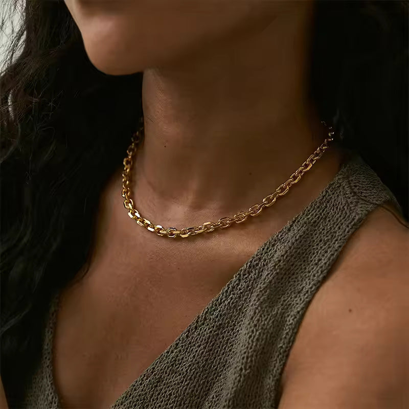 18KT Gold Plated Punky Oval Link Chain - Atulya Jewellers