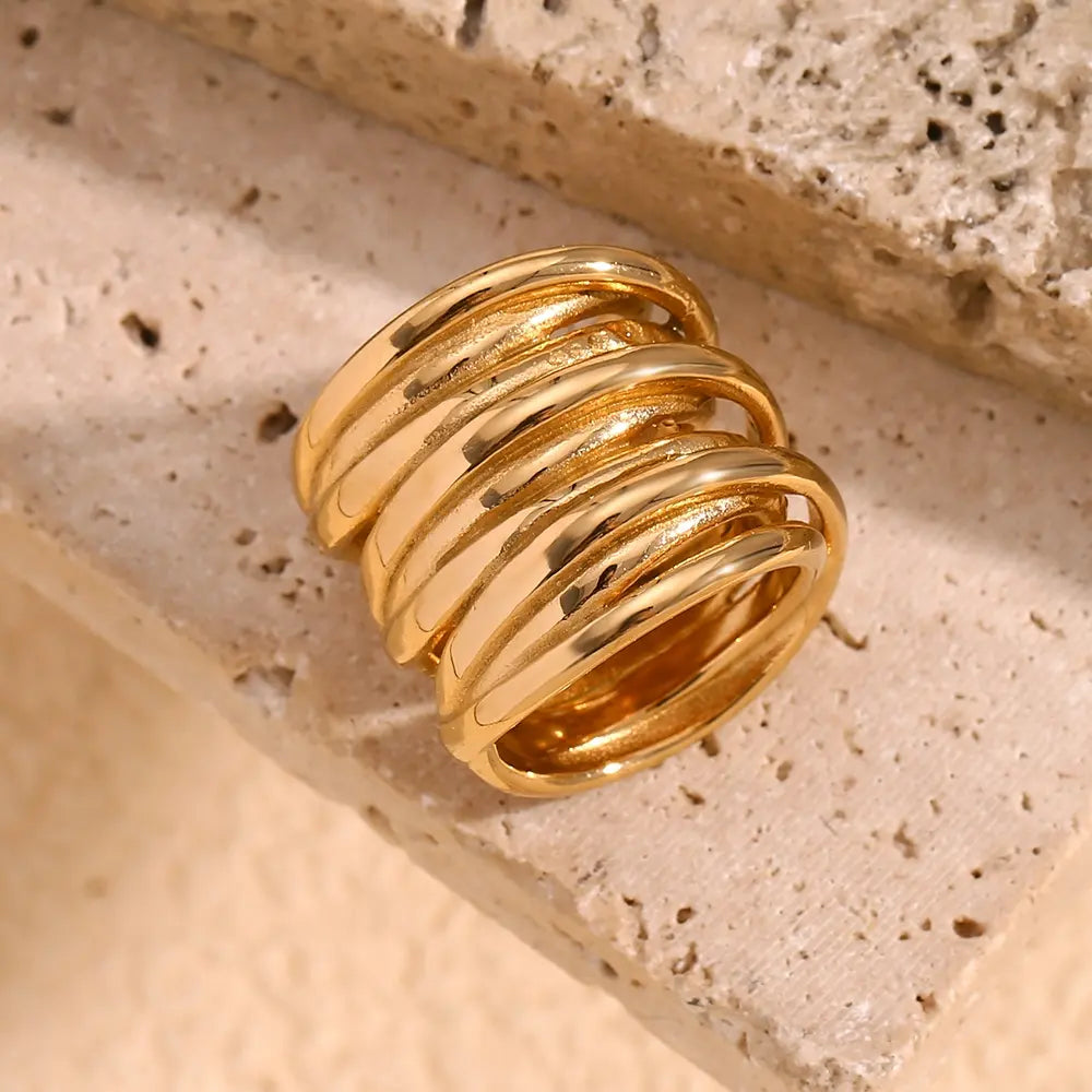 18KT Gold Plated Multilayer Ring - Atulya Jewellers