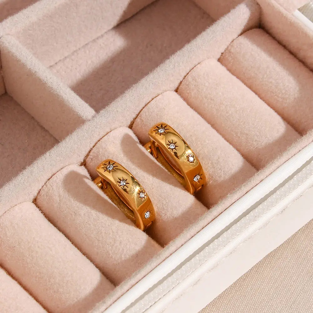 18KT Gold Plated Starburst CZ Huggies - Atulya Jewellers