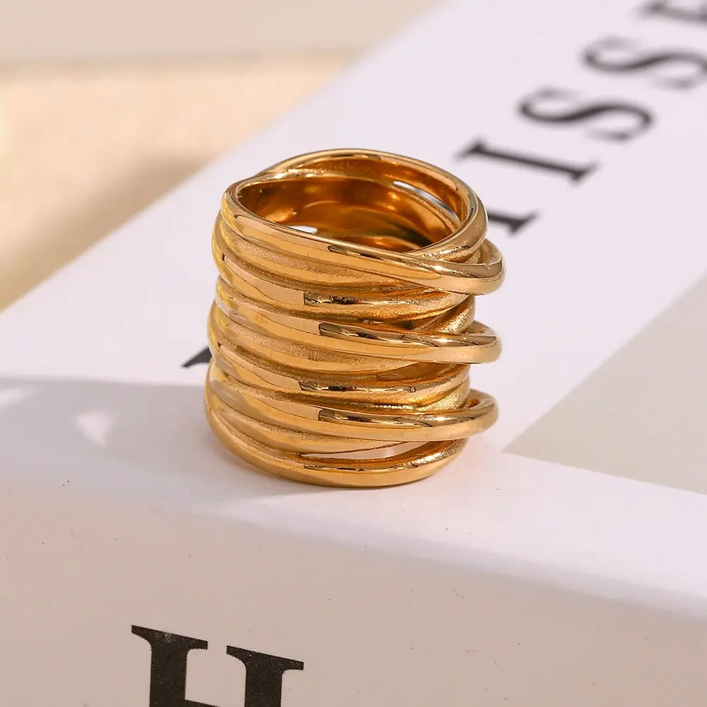 18KT Gold Plated Multilayer Ring - Atulya Jewellers
