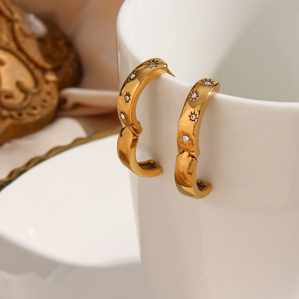 18KT Gold Plated Starburst CZ Huggies - Atulya Jewellers