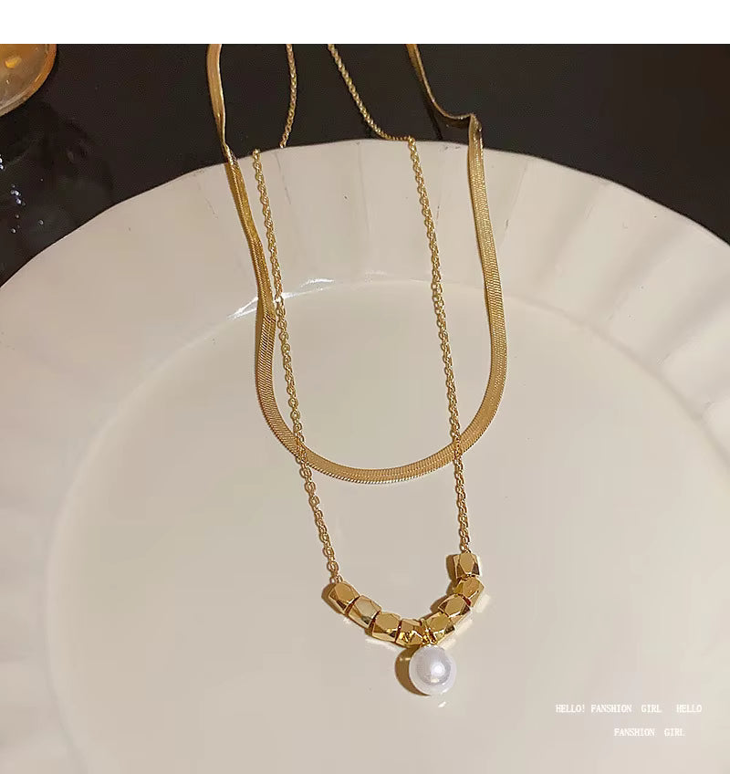 18KT Gold Plated Pearl Silk Layered Necklace - Atulya Jewellers