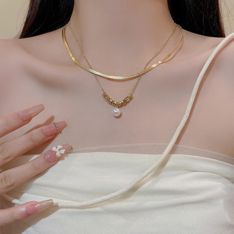 18KT Gold Plated Pearl Silk Layered Necklace - Atulya Jewellers