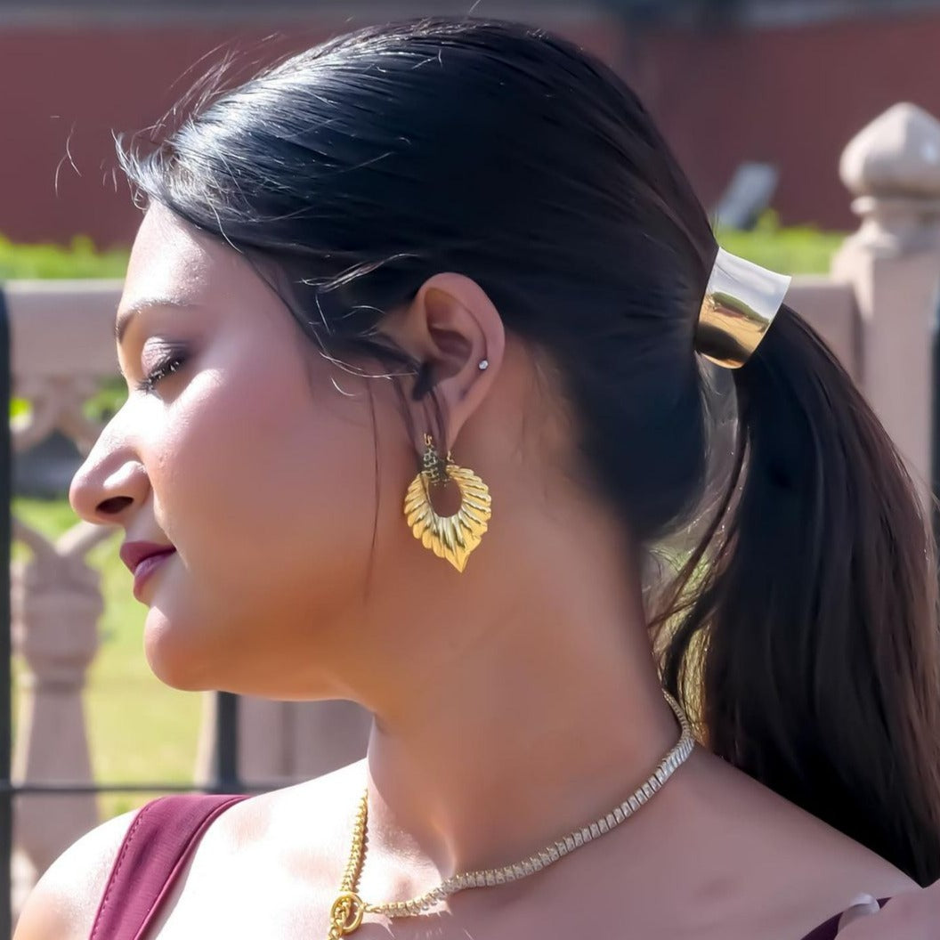 18KT Gold Plated Palm Leaf Drop Earrings - Atulya Jewellers