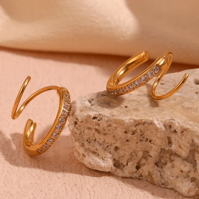 18KT Gold Plated Nora 2 in 1 CZ Huggies - Atulya Jewellers